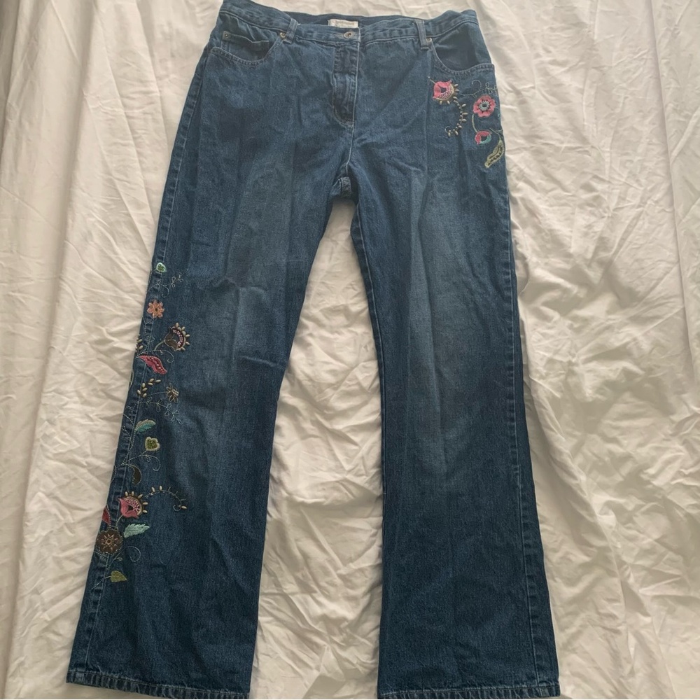 Women’s Medium Wash Embroidered Boot Cut Jeans Size 12 Y2K Boho